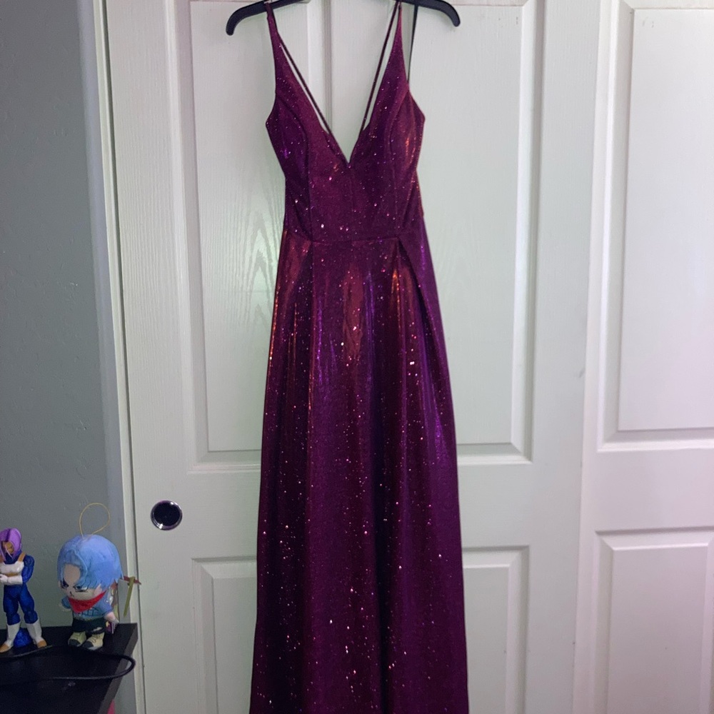 Burgundy Purple Prom Dress With Pockets
